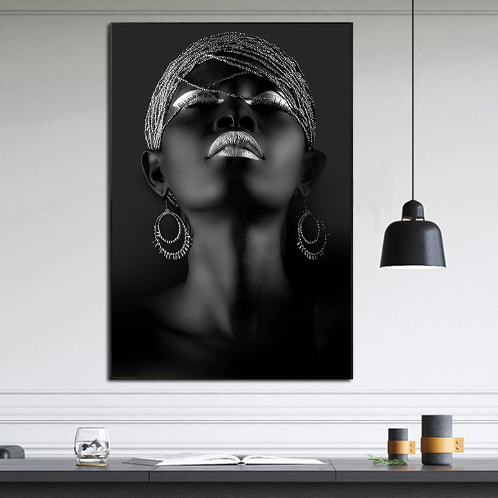 Silver Gold Color African Women Portrait Art Painting