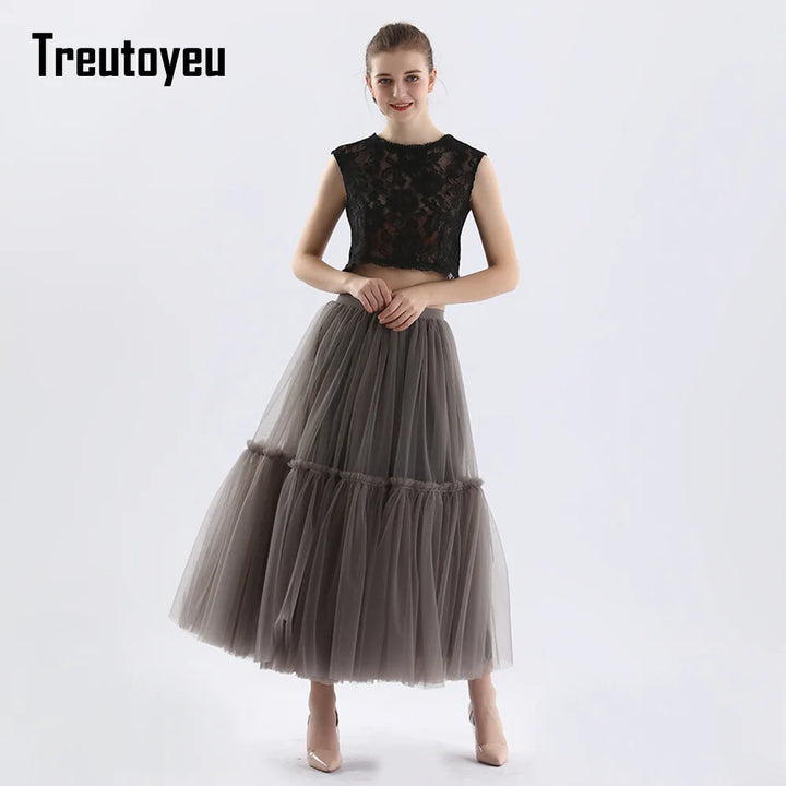 Maxi Long Tulle Skirts for Women Black Gothic Pleated Skirt 2022 Falda Mujer