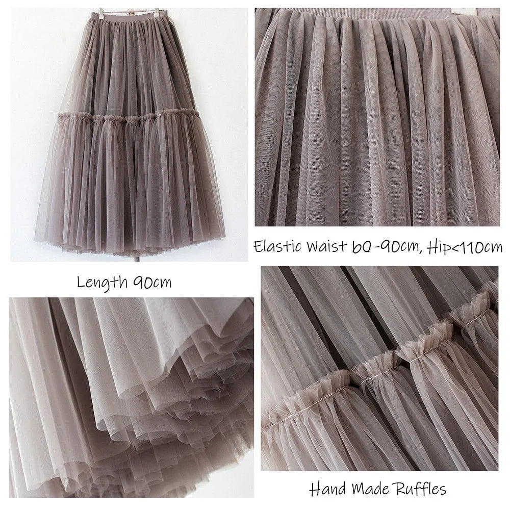 Maxi Long Tulle Skirts for Women Black Gothic Pleated Skirt 2022 Falda Mujer