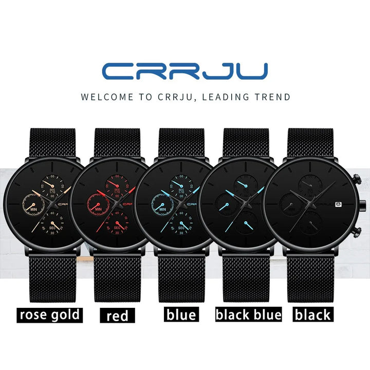 CRRJU Mens Watches Luxury Sport Wrist Watch Unique Design