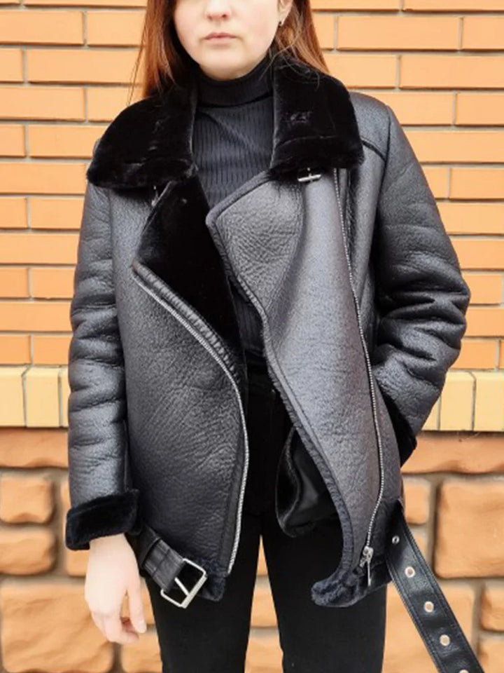 Ailegogo Winter Coats Women Female Fur Leather
