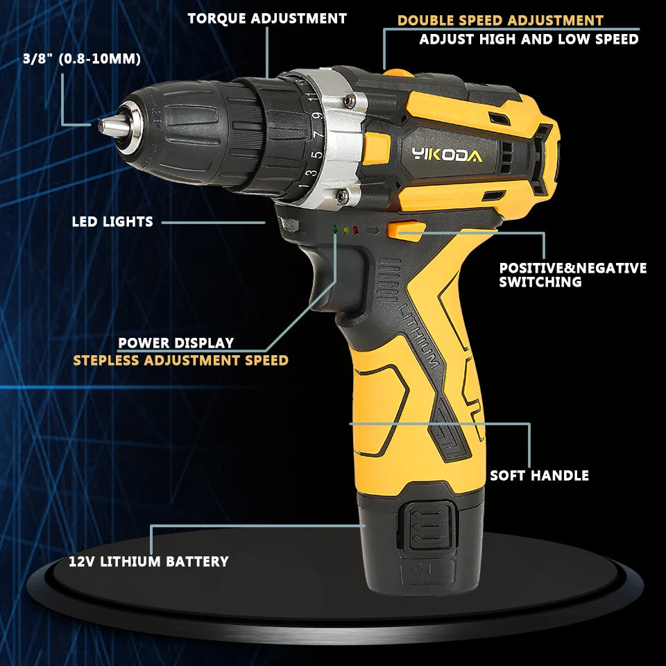 YIKODA 12/16.8/21V Cordless Drill Rechargeable