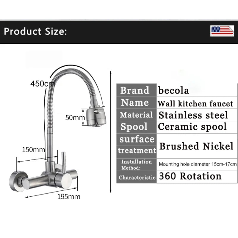 Stainless Steel Wall Mounted Kitchen Faucet